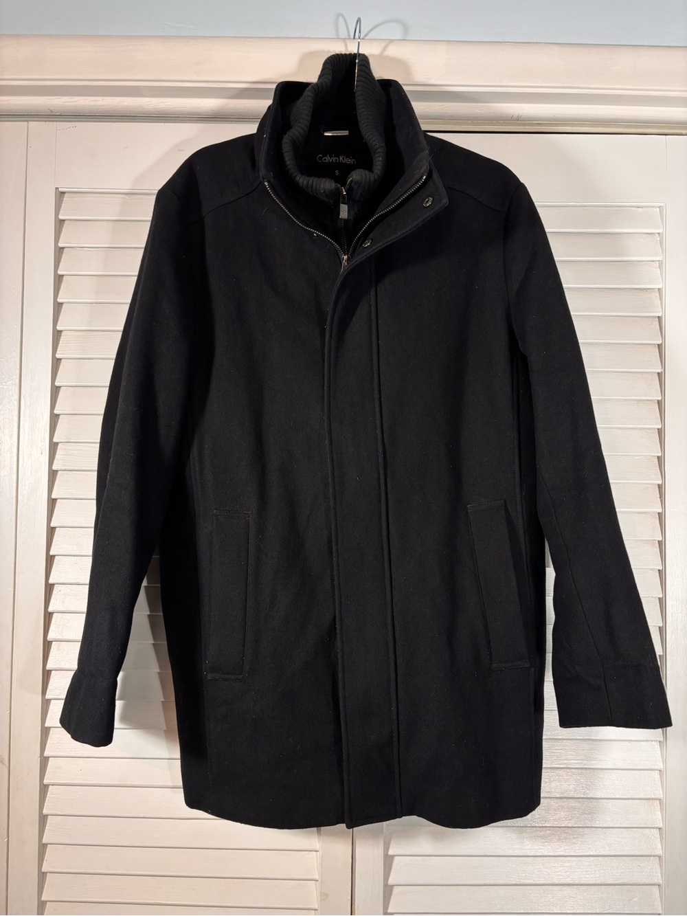 Calvin Klein Wool Blend Black Coat Mens Small Removable Knit Bib